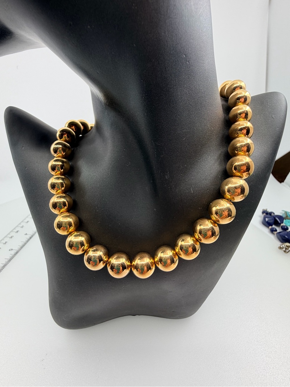 Signed Sarah Coventry Large Gold Ball Bead Necklace Chunky Vintage Statement